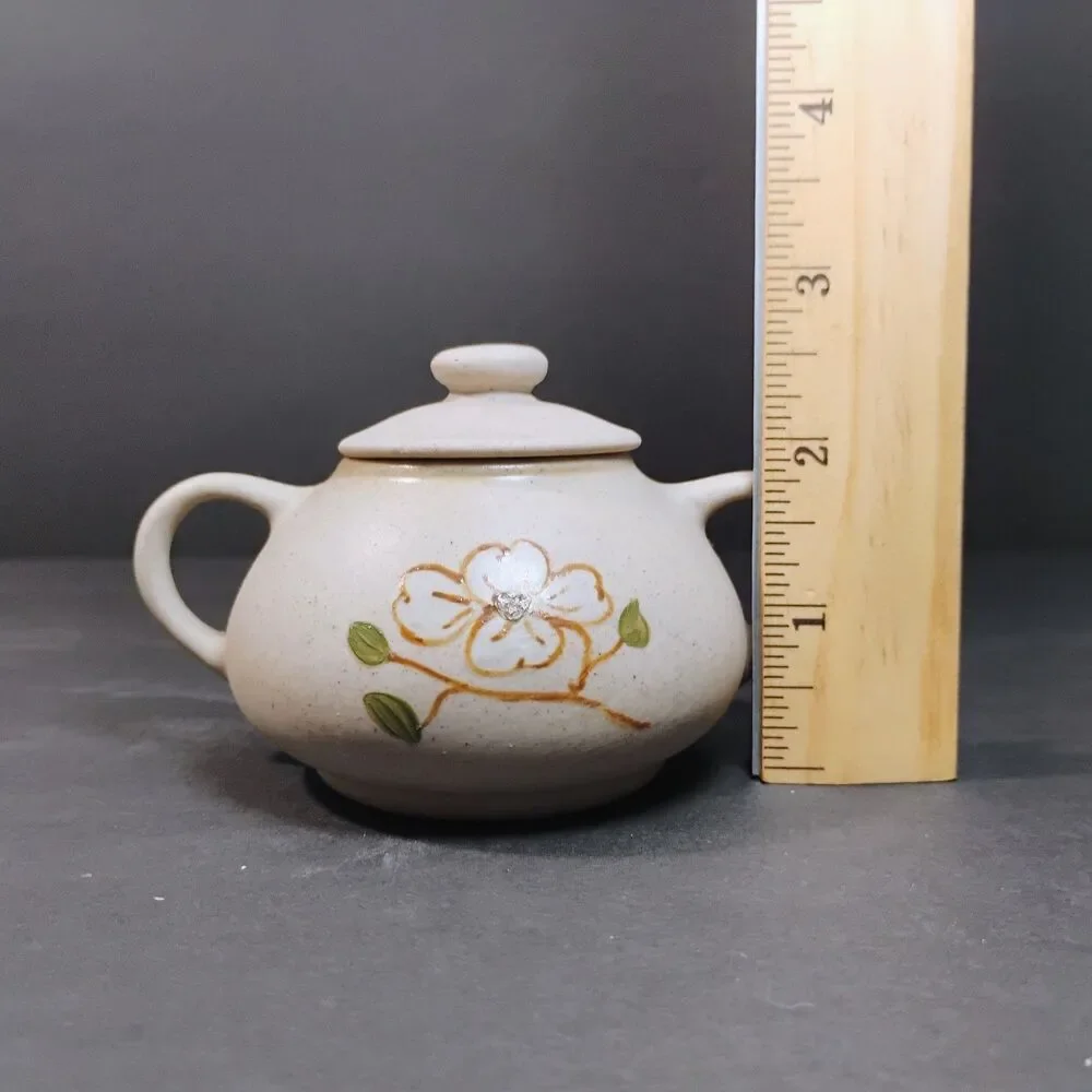 Vtg Pigeon Forge Pottery Coffee Tea Pot & Sugar Bowl Set Enamel Dogwood Flower